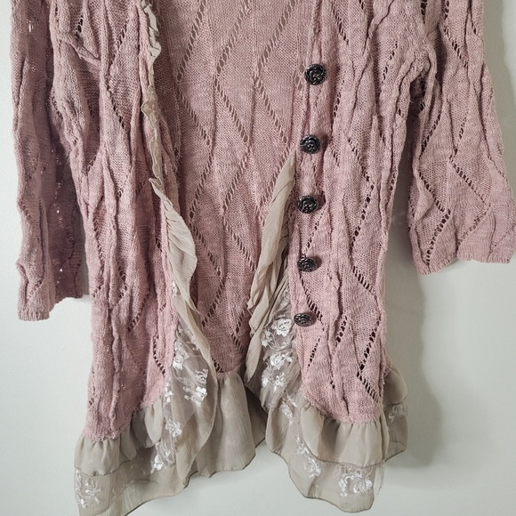 Bke Boutique Pink Ruffled Open Knit Cardigan - Picture 4 of 8